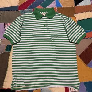 Vintage Potomac Sport Green/White Striped Short Sleeve Women’s Polo Medium